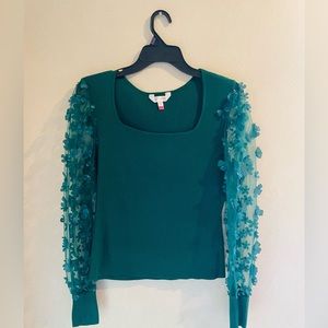 Dark green sheer sleeve too with flowers on sleeve. Size large